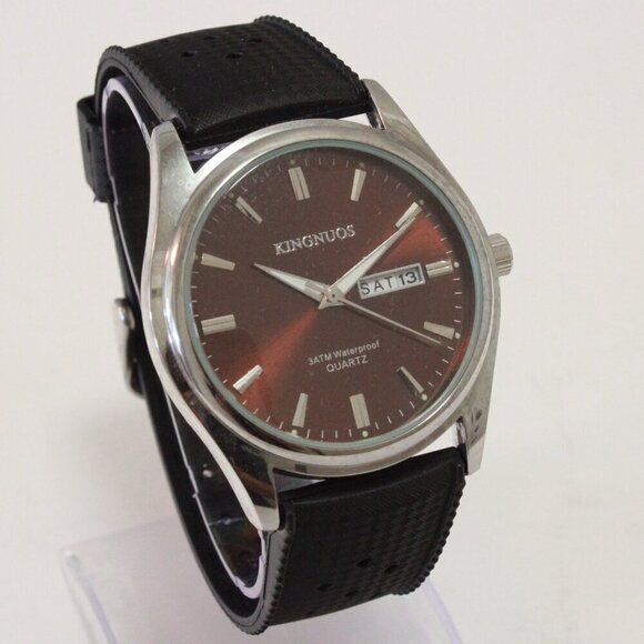 Men's Contemporary Sport watch Black Tropical Rubber Strap Day Date 40mm - Picture 2 of 12